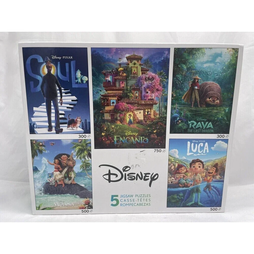 5 in 1 Jigsaw Puzzle Disney Movies Encanto Moana Soul Raya Luca Open Box Unused